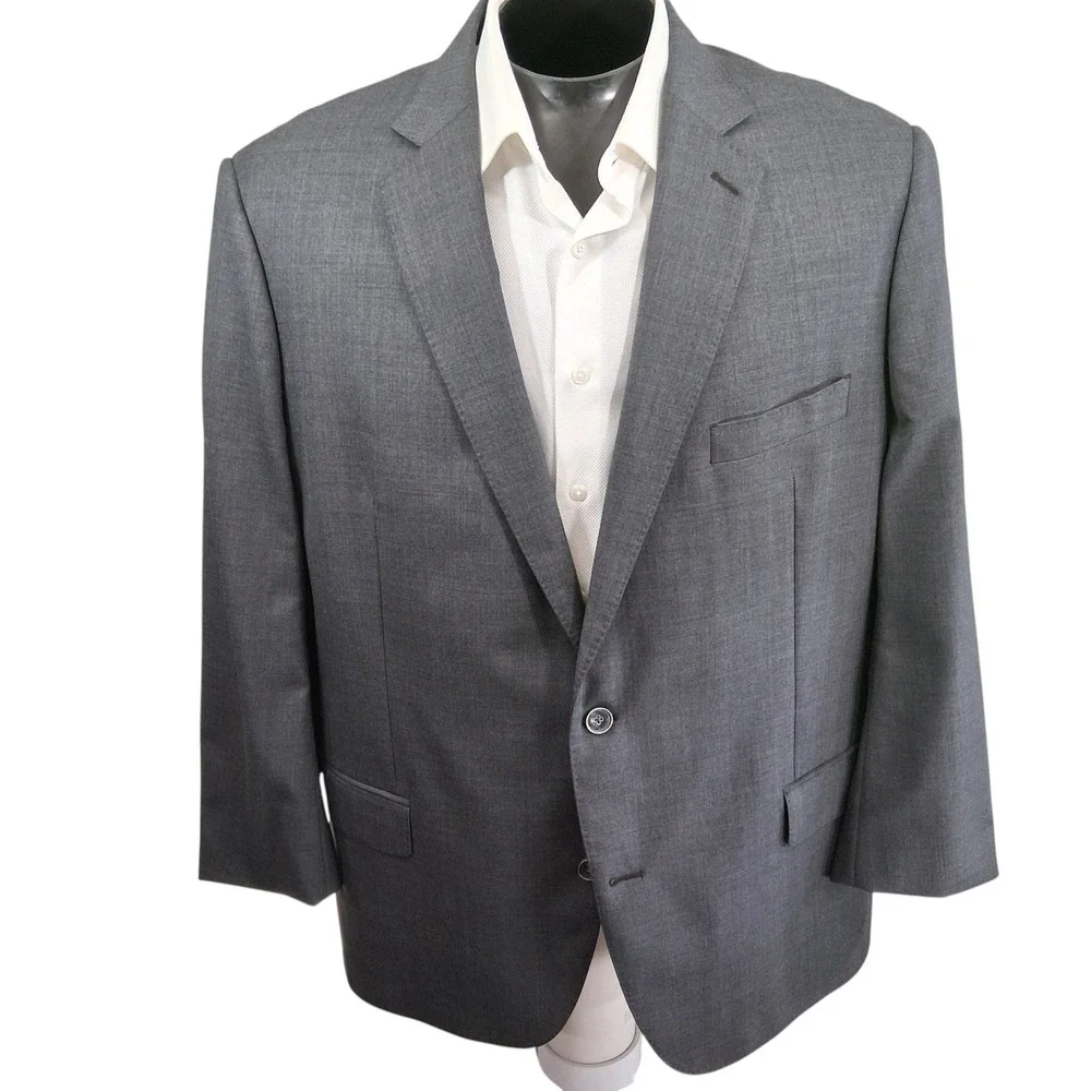 J.Hilburn Blazer 46S Gray Heathered Vitale Barberis Wool Sport Coat Double Vent